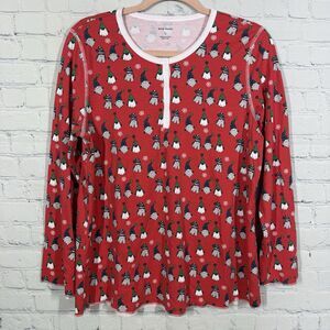 Roller Rabbit Henley Top Large Red Gnomes Gnoels Holiday Pajamas Pima Cotton